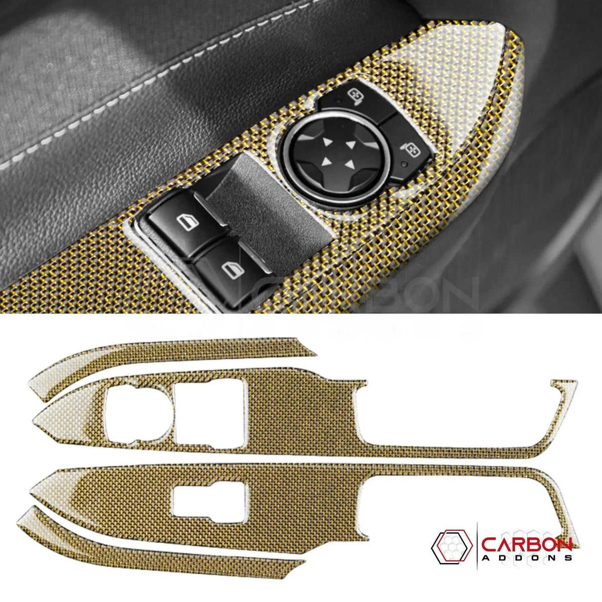 Reflective Carbon Fiber Window Switch Trim Overlay for 2015–2023 Ford Mustang