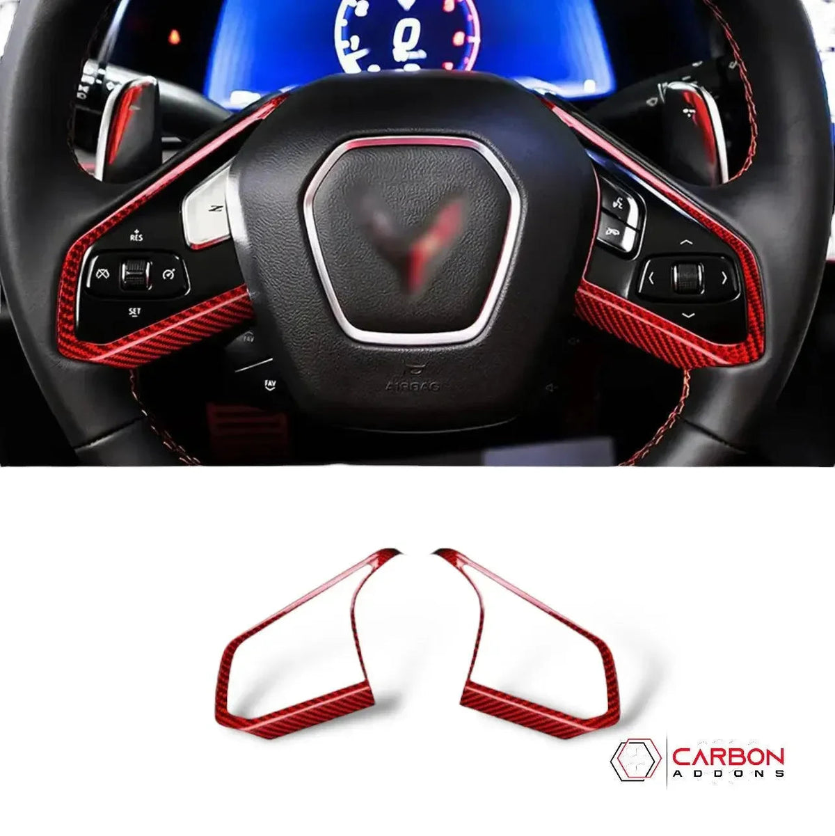 C8 Corvette Real Carbon Fiber Steering Wheel Chrome Trim Delete Covers | Interior Upgrade (2020–2027)