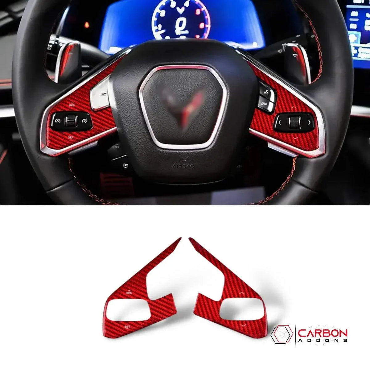 C8 Corvette Real Carbon Fiber Steering Wheel Button Trim Covers | Interior Upgrade (2020–2027)