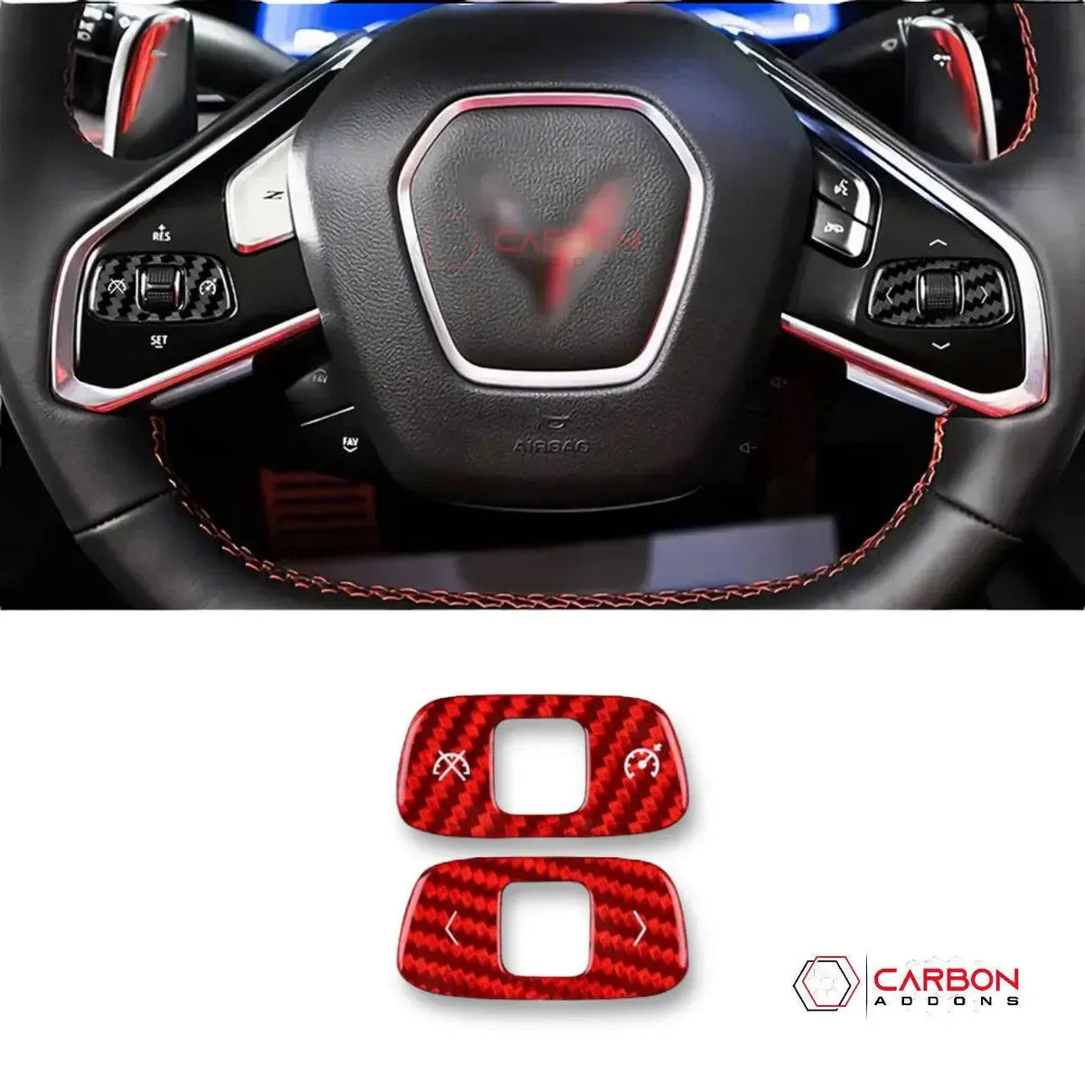 C8 Corvette Real Carbon Fiber Steering Wheel Roller Control Trim Covers | Interior Upgrade (2020–2027)
