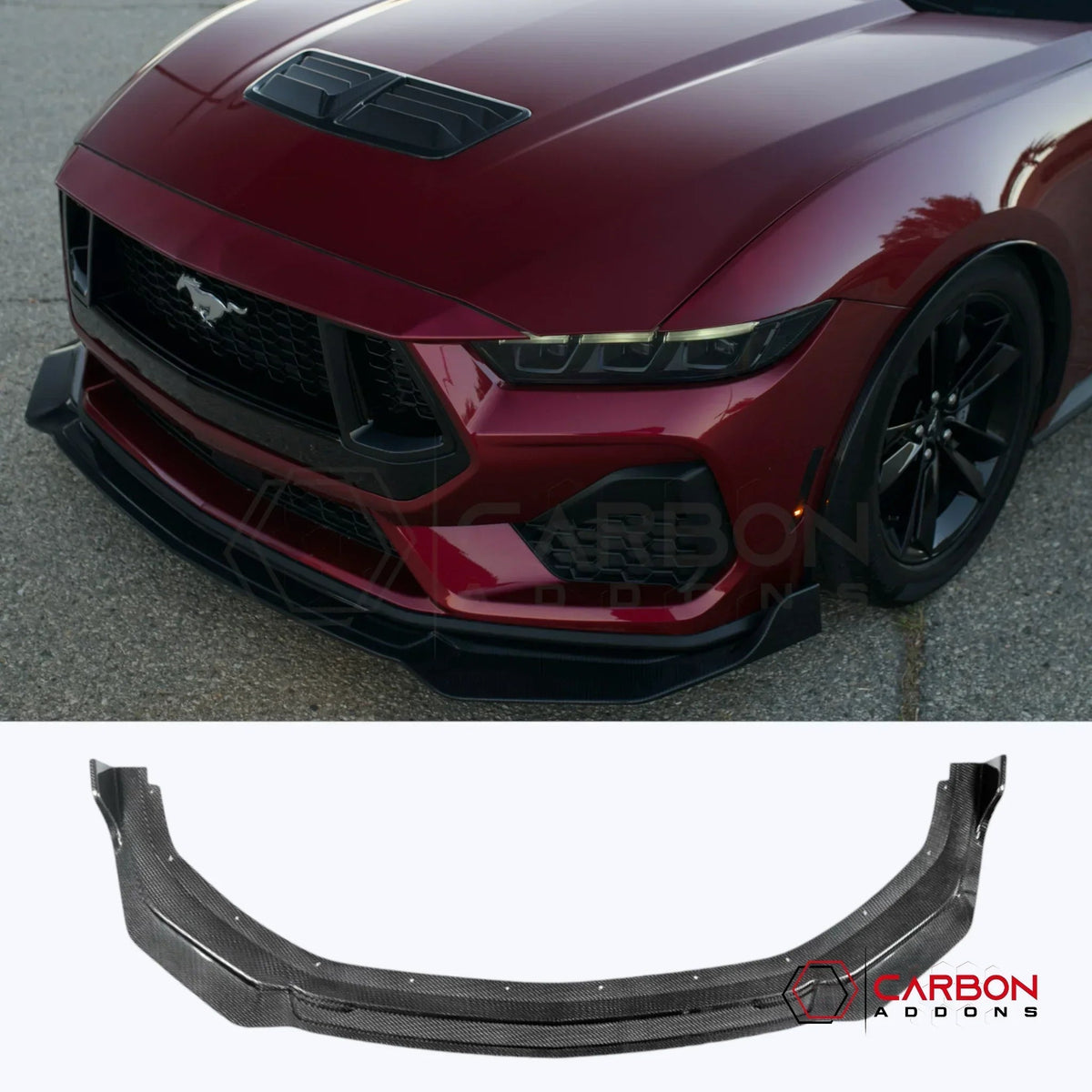 Real Carbon Fiber Front Lip Splitter Extension for 2024+ Ford Mustang GT & EcoBoost