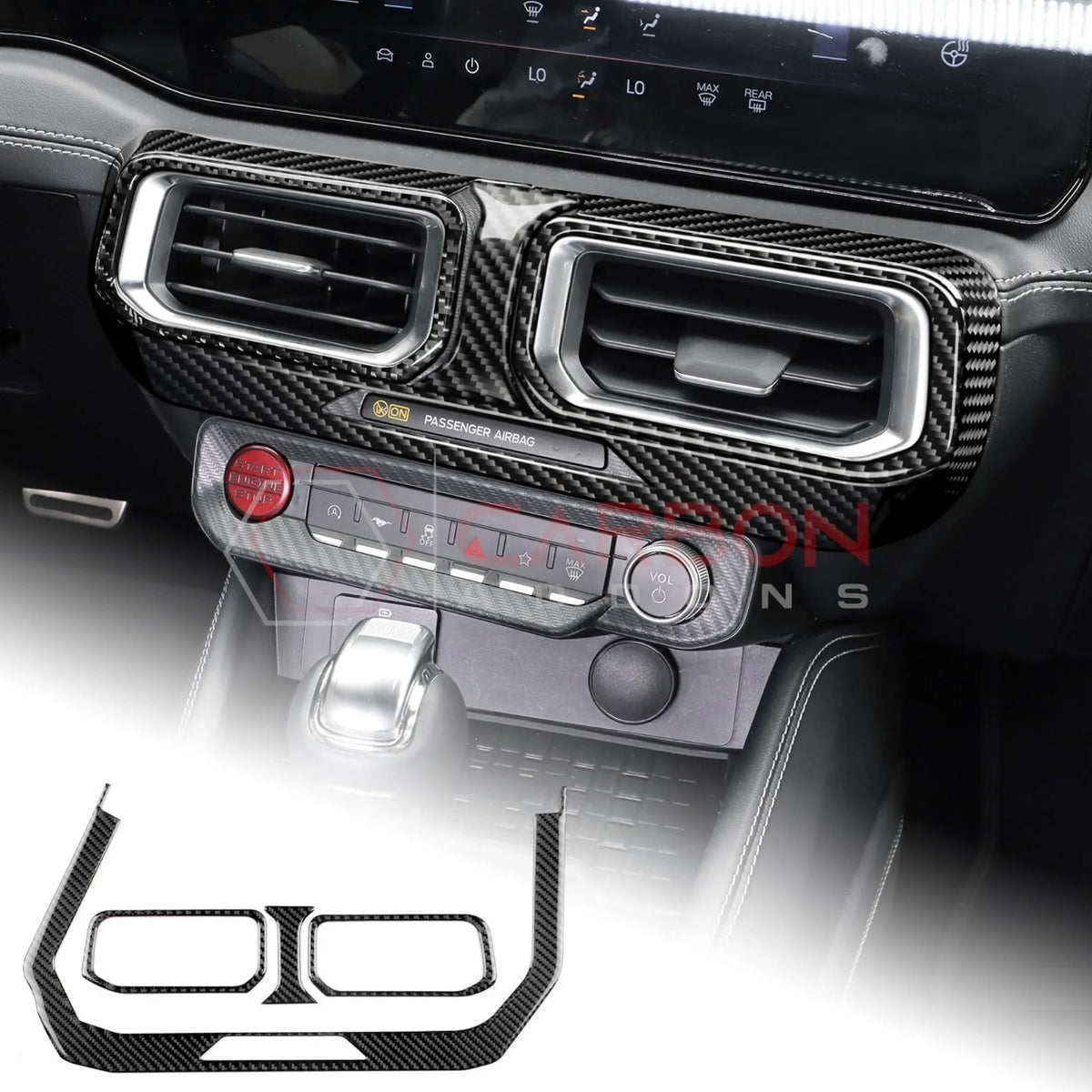 Real Carbon Fiber Center Dashboard A/C Vent Trim Overlays for 2024+ Ford Mustang