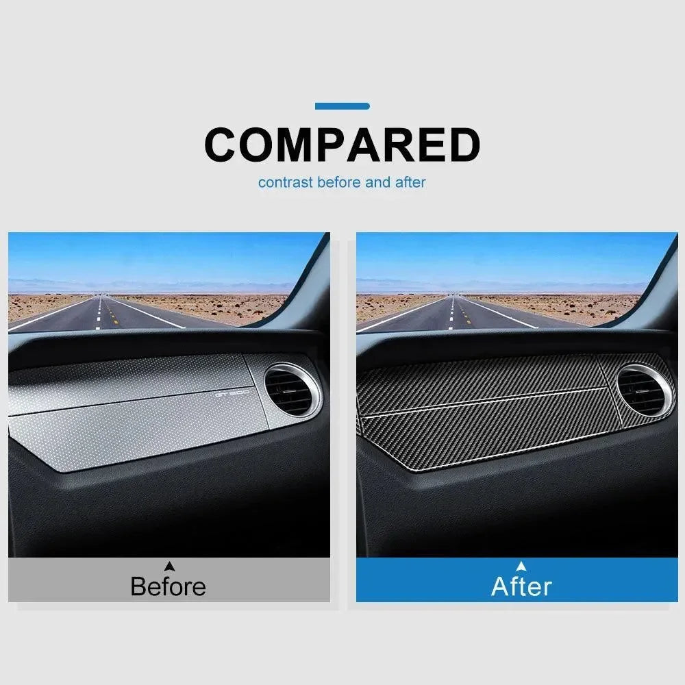 6 PCS Kit Full Dashboard Trim Carbon Fiber Interior Overlay For Mustang 2010-2014
