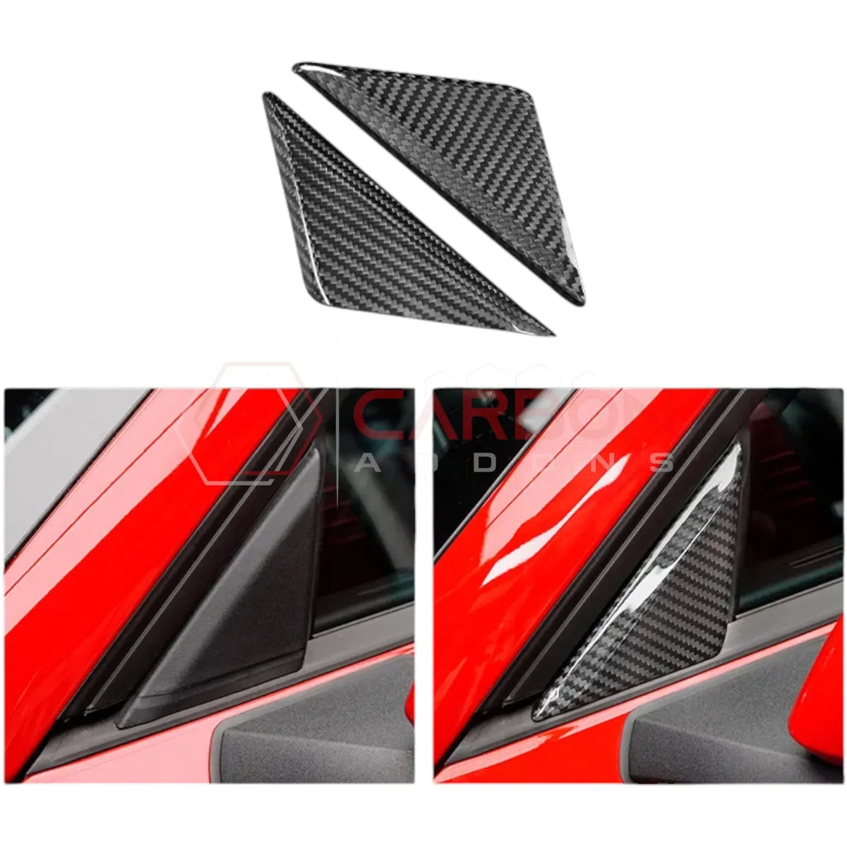 Real Carbon Fiber Exterior A-Pillar Trim Covers for 2024+ Ford Mustang