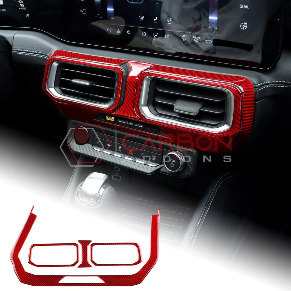 Real Carbon Fiber Center Dashboard A/C Vent Trim Overlays for 2024+ Ford Mustang