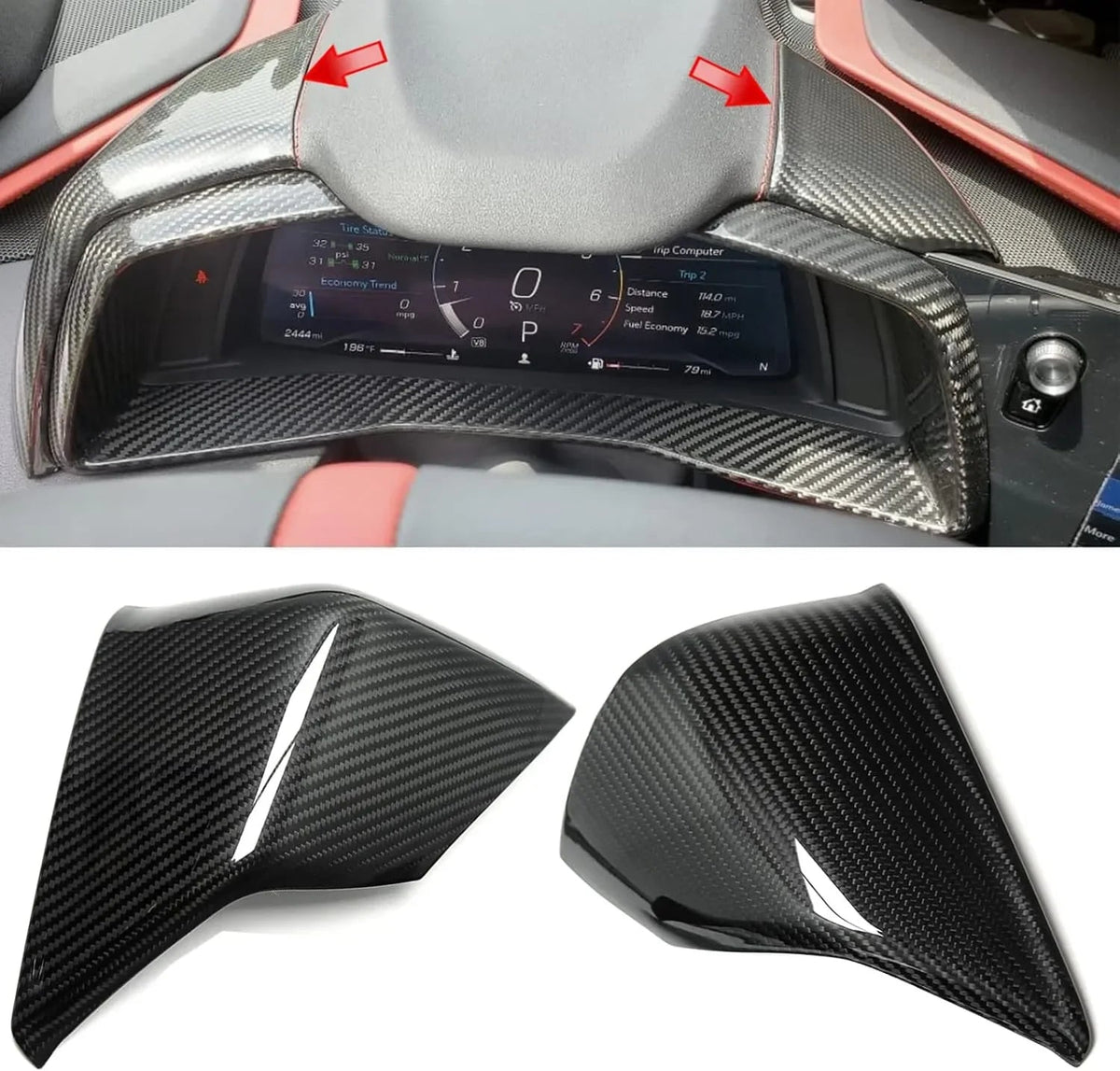 C8 Corvette Real Carbon Fiber Gauge Cluster Upper Dashboard HUD Side Covers | Interior Upgrade (2020–2025)