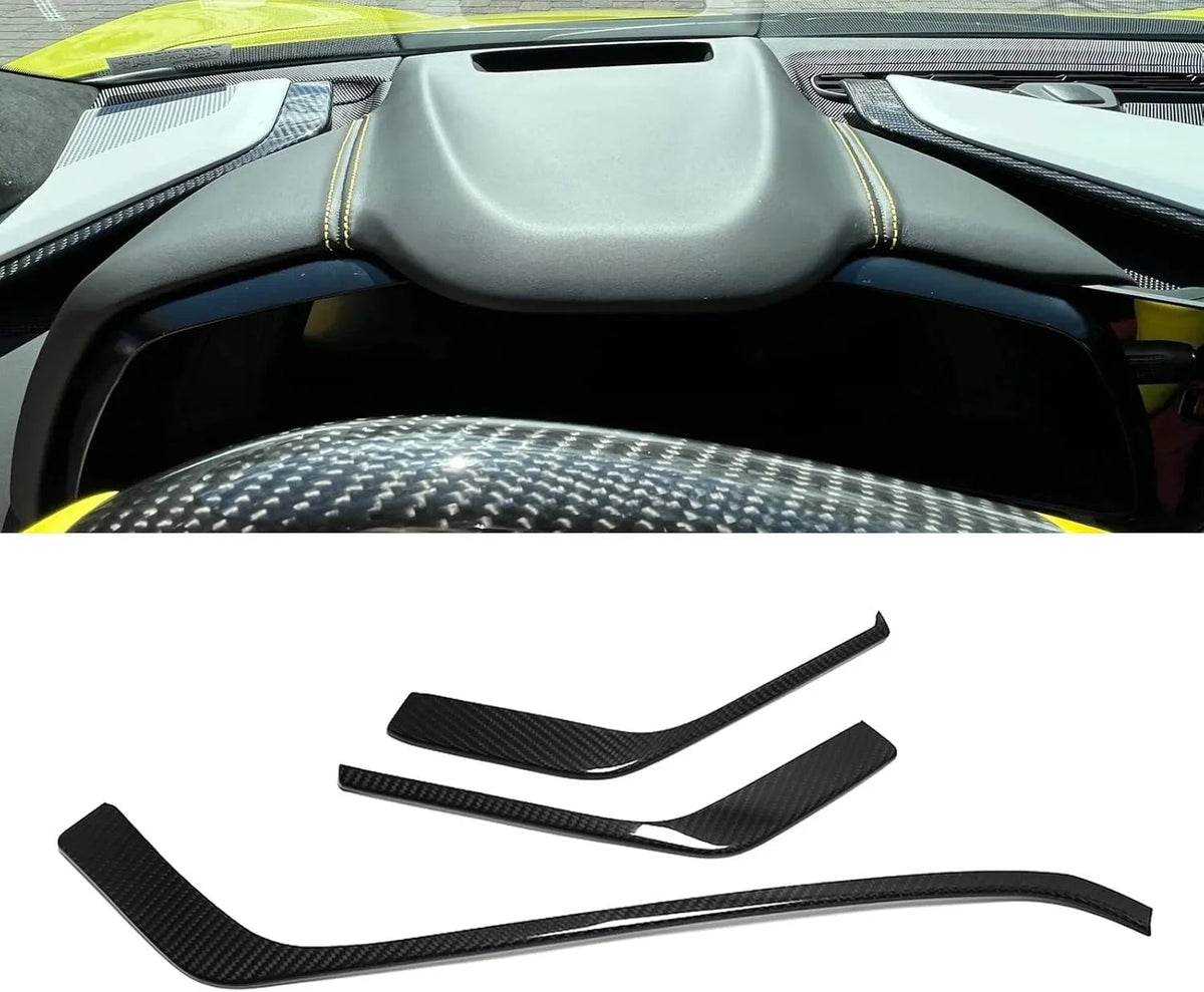 C8 Corvette Real Carbon Fiber Upper Dashboard Trim Covers (3-Piece Set) | (2020–2025)