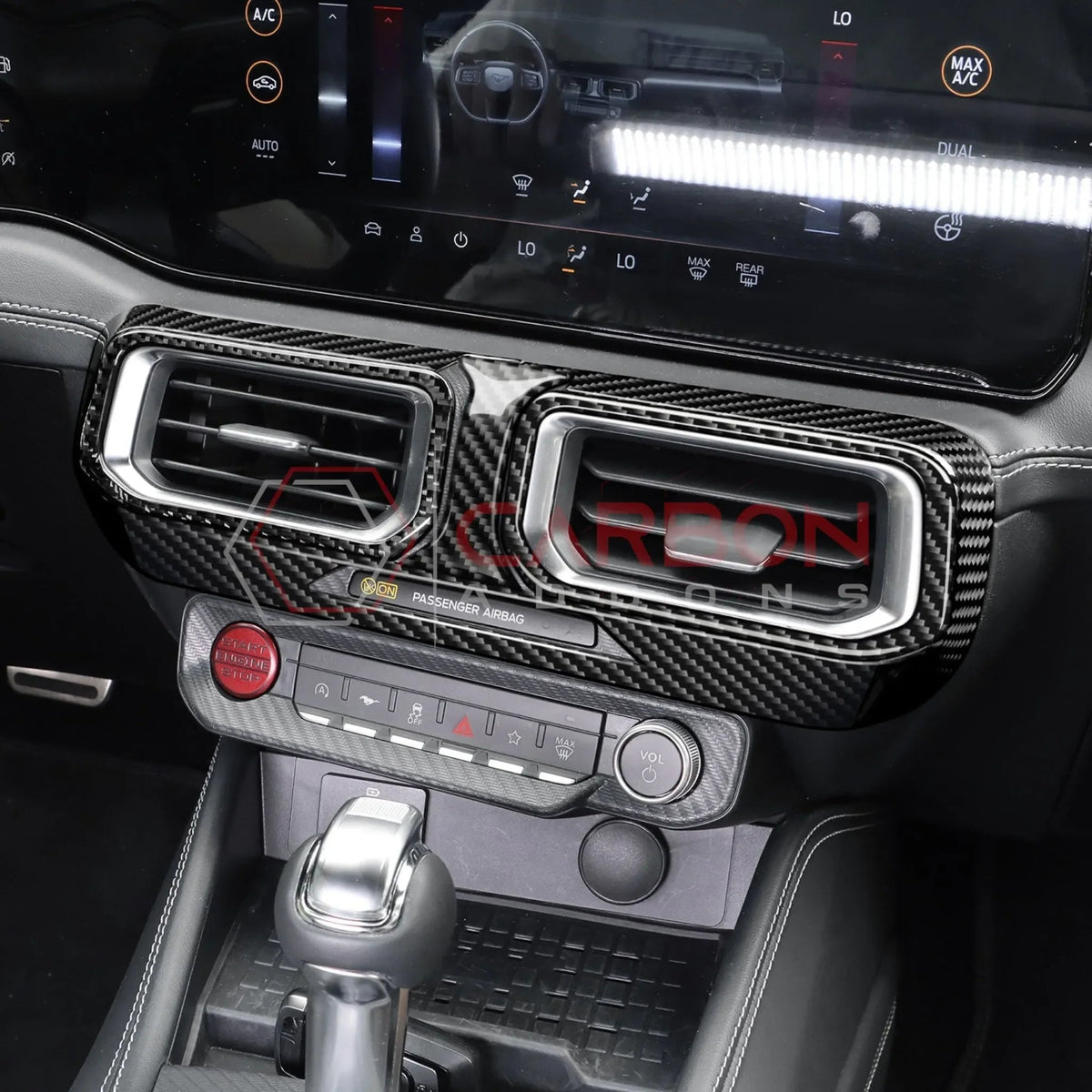 Real Carbon Fiber Center Dashboard A/C Vent Trim Overlays for 2024+ Ford Mustang