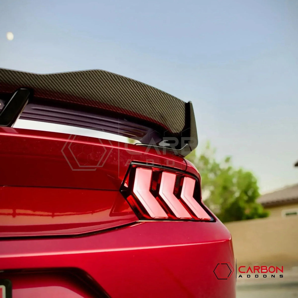 Dark Horse-Style Carbon Fiber Rear Spoiler with Integrated Gurney Flap for 2024+ Ford Mustang