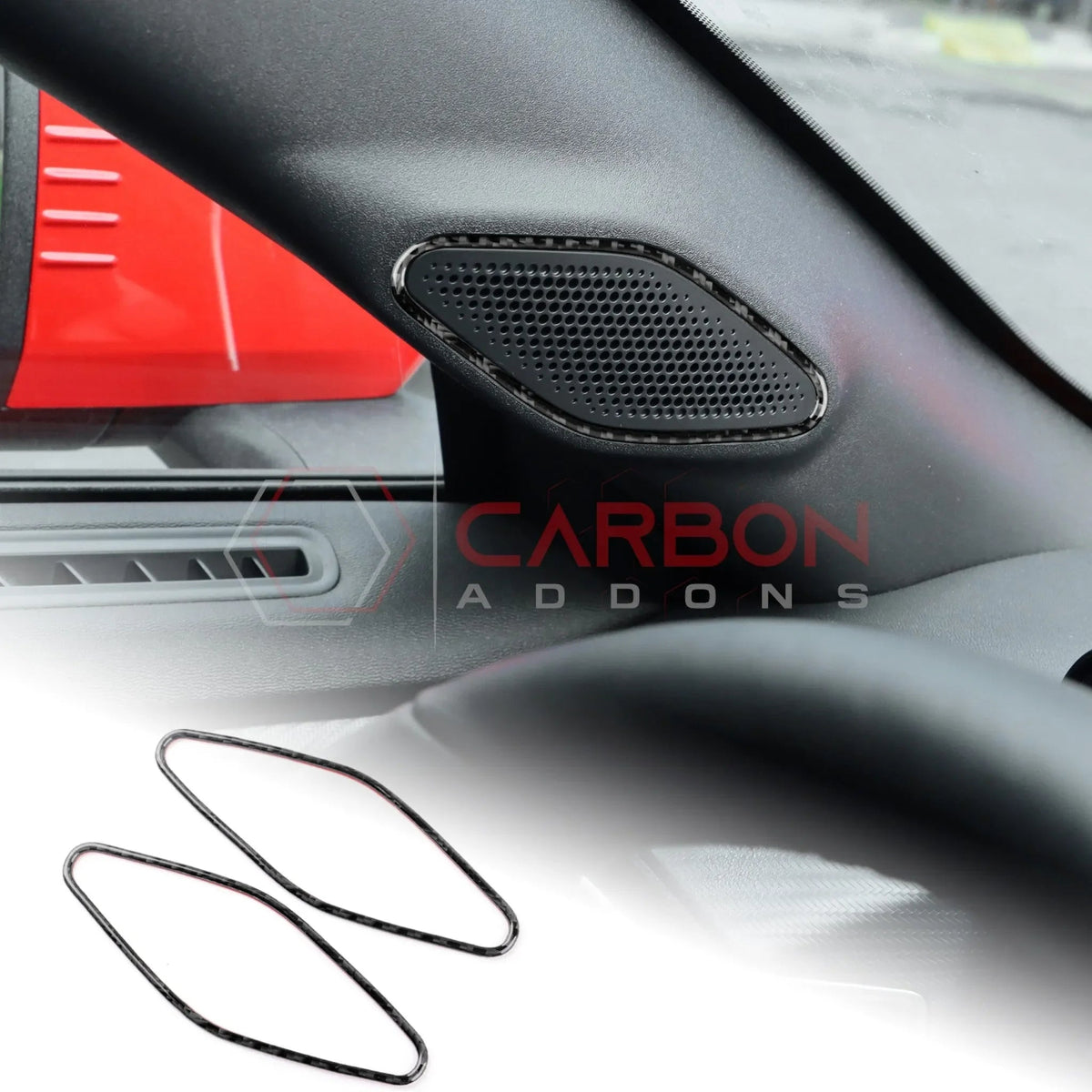 Real Carbon Fiber A-Pillar Speaker Trim Overlays for 2024+ Ford Mustang