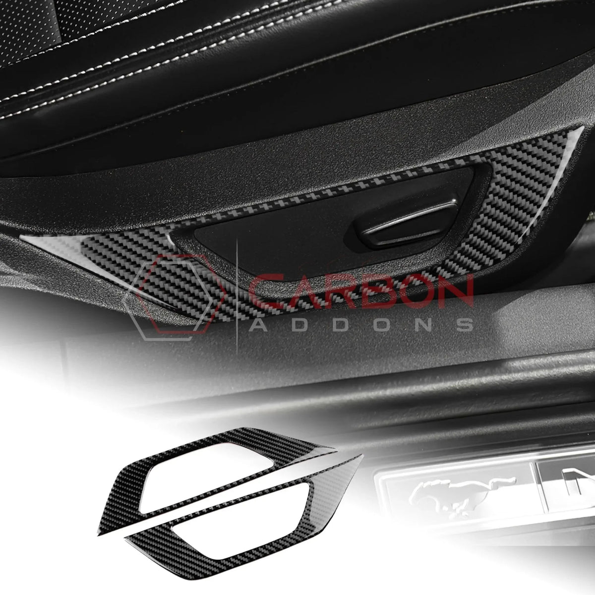 Real Carbon Fiber Seat Control Outer Trim Overlay for 2024+ Ford Mustang