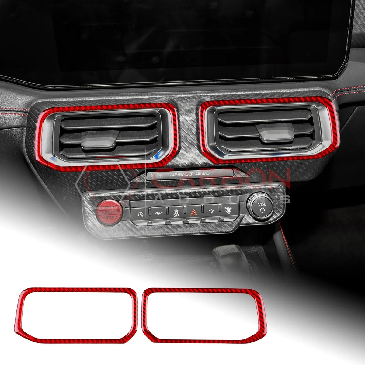 Real Carbon Fiber Center A/C Vent Frame Overlay for 2024+ Ford Mustang