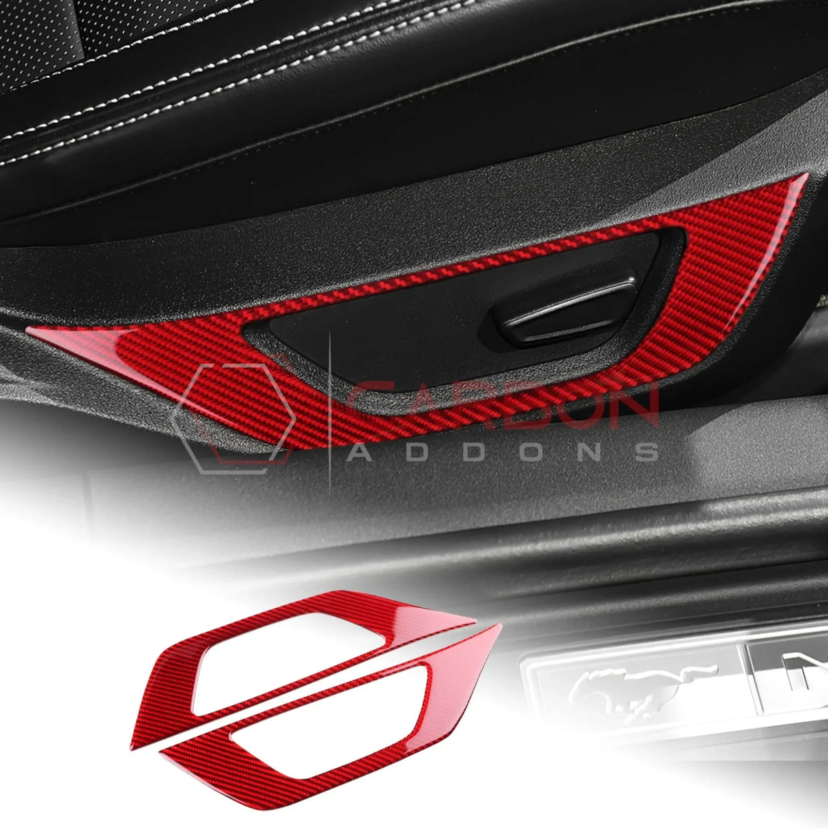 Real Carbon Fiber Seat Control Outer Trim Overlay for 2024+ Ford Mustang