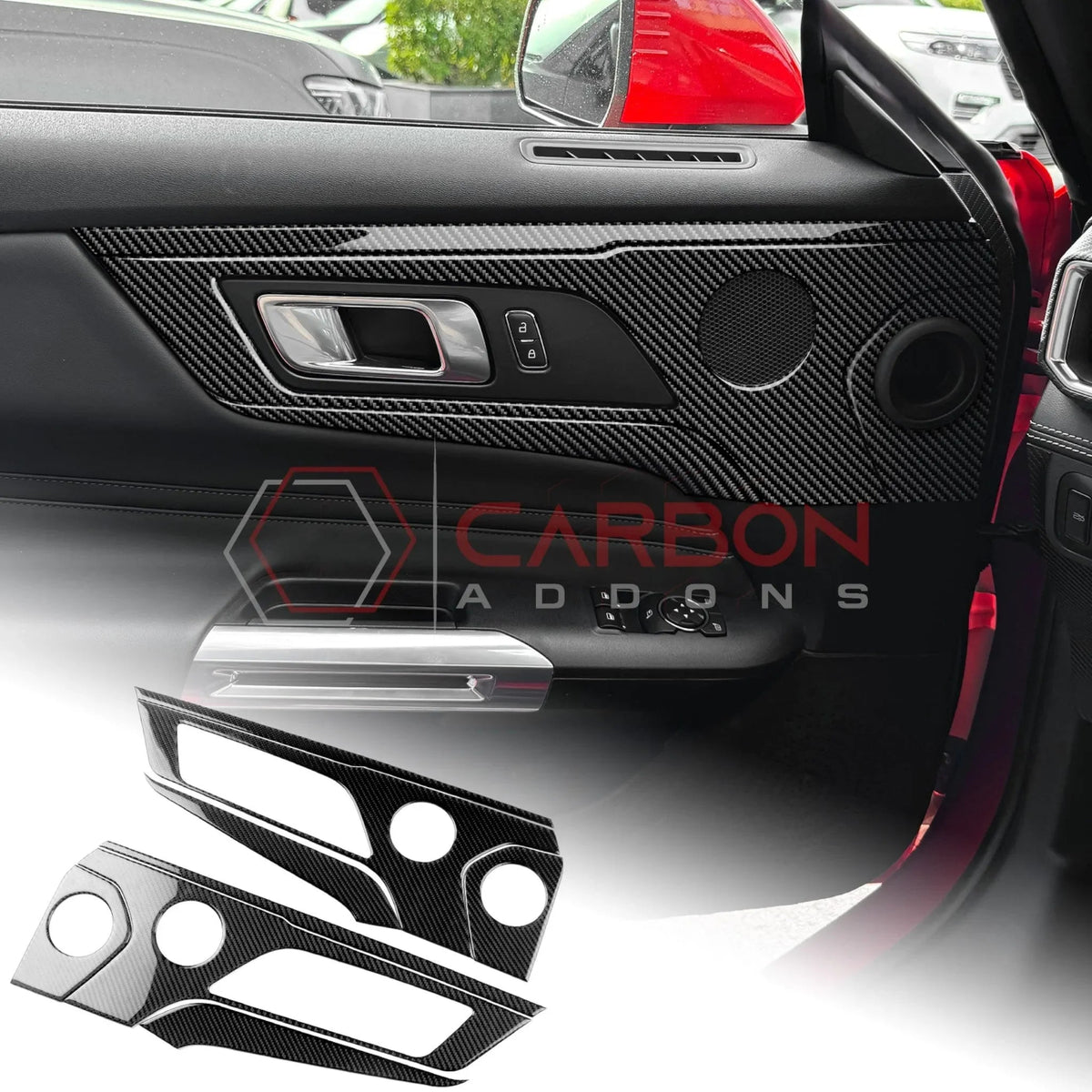 Real Carbon Fiber Door Handle & Speaker Panel Trim Overlay for 2024+ Ford Mustang