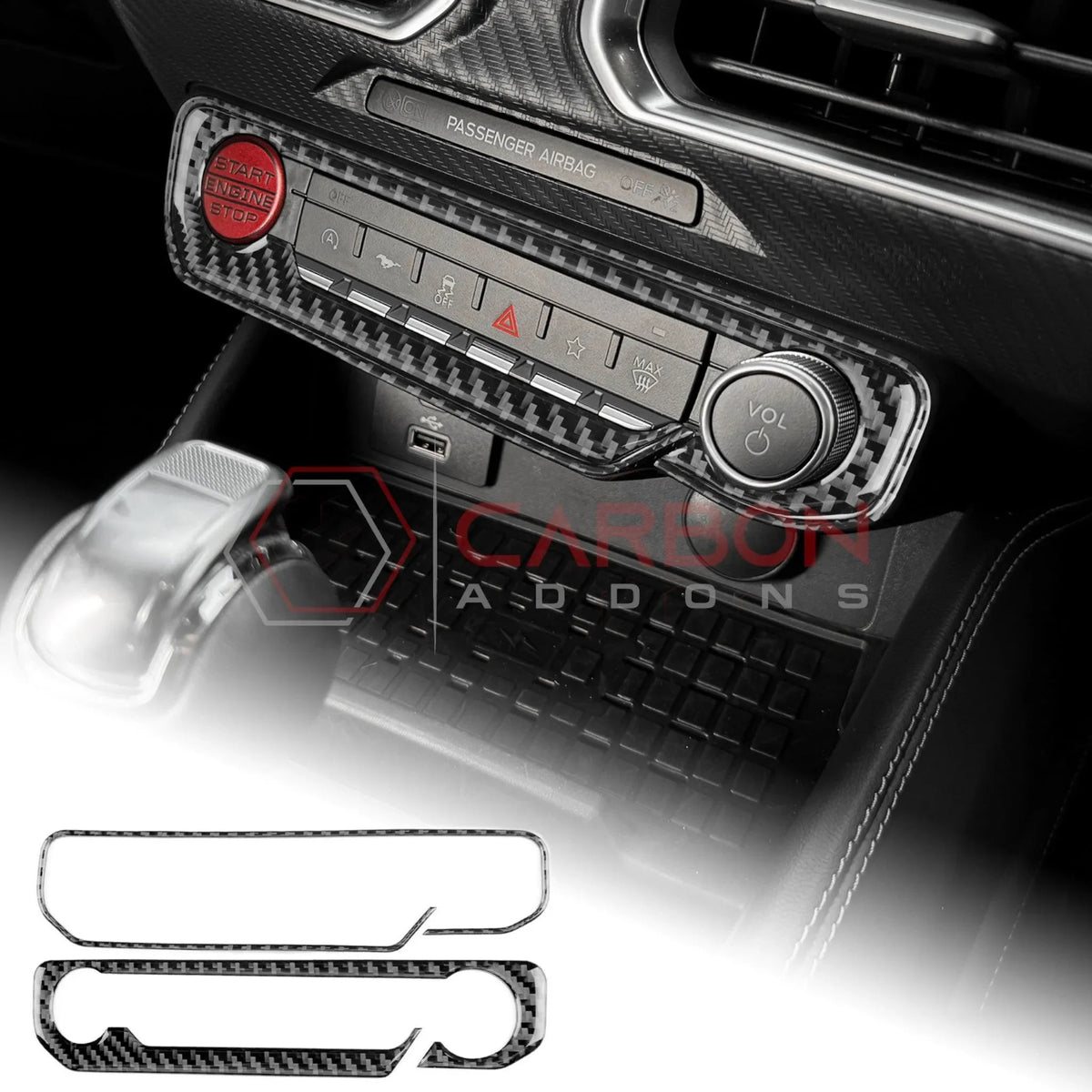 Real Carbon Fiber Start & Control Button Trim Overlay for 2024+ Ford Mustang