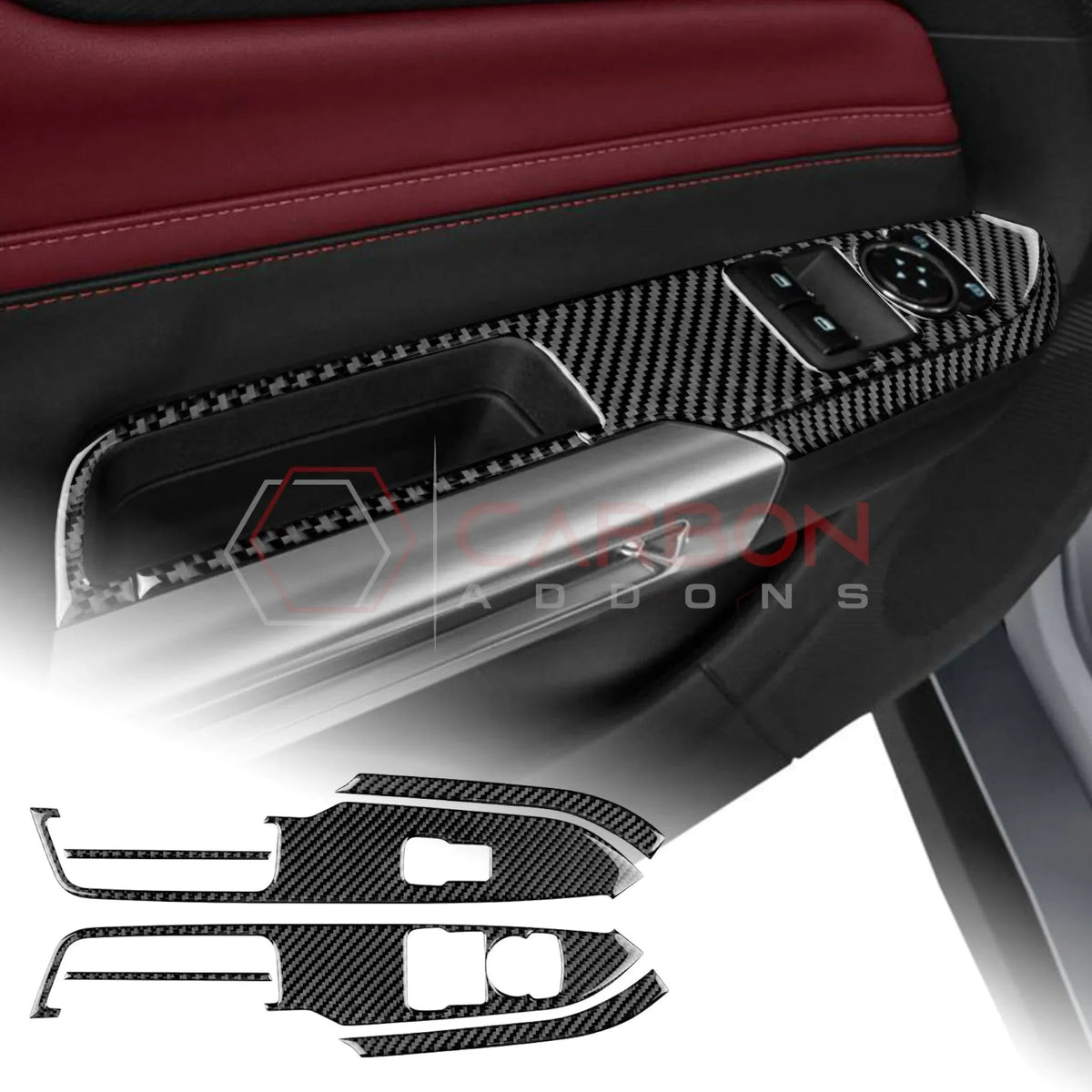Real Carbon Fiber Window Switch Trim Overlay for 2024+ Ford Mustang