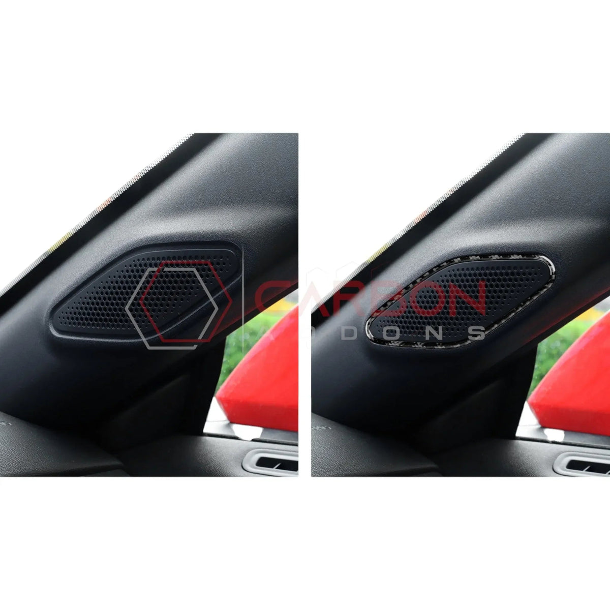 Real Carbon Fiber A-Pillar Speaker Trim Overlays for 2024+ Ford Mustang