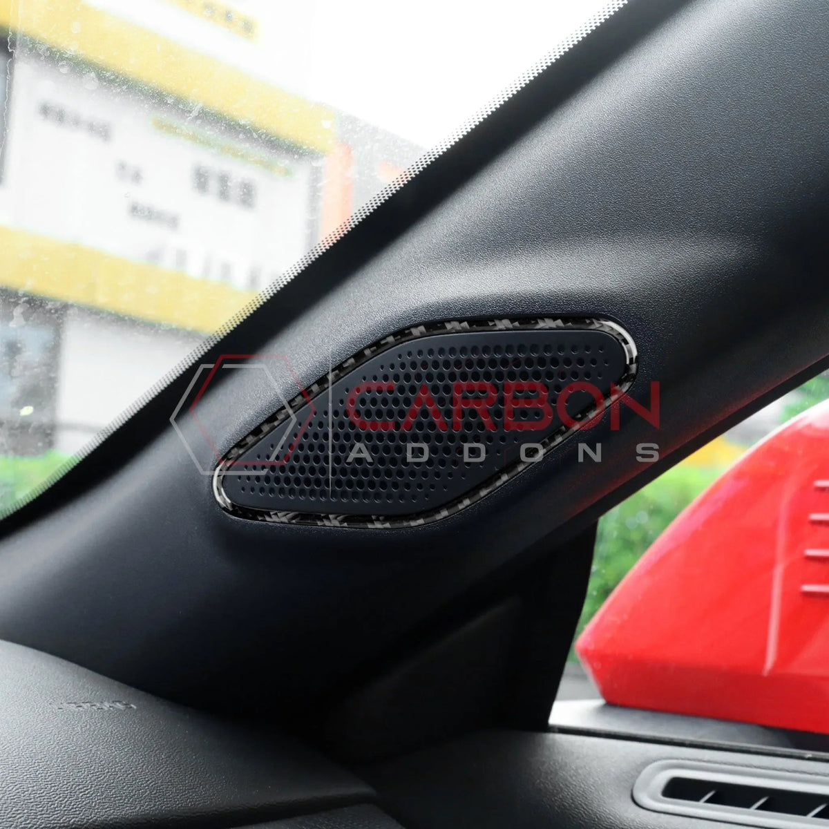 Real Carbon Fiber A-Pillar Speaker Trim Overlays for 2024+ Ford Mustang