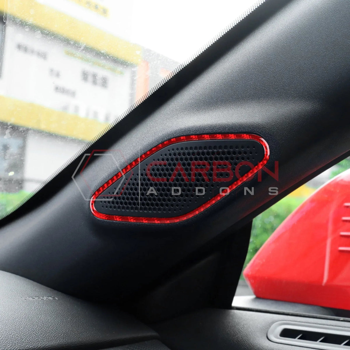 Real Carbon Fiber A-Pillar Speaker Trim Overlays for 2024+ Ford Mustang