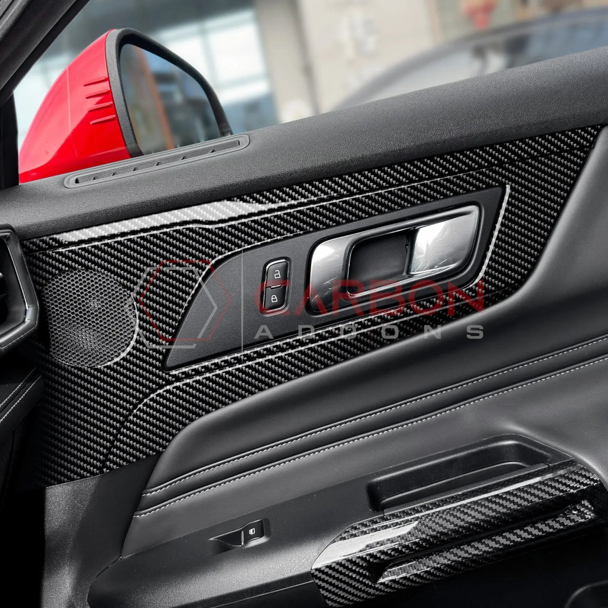 Real Carbon Fiber Door Handle & Speaker Panel Trim Overlay for 2024+ Ford Mustang