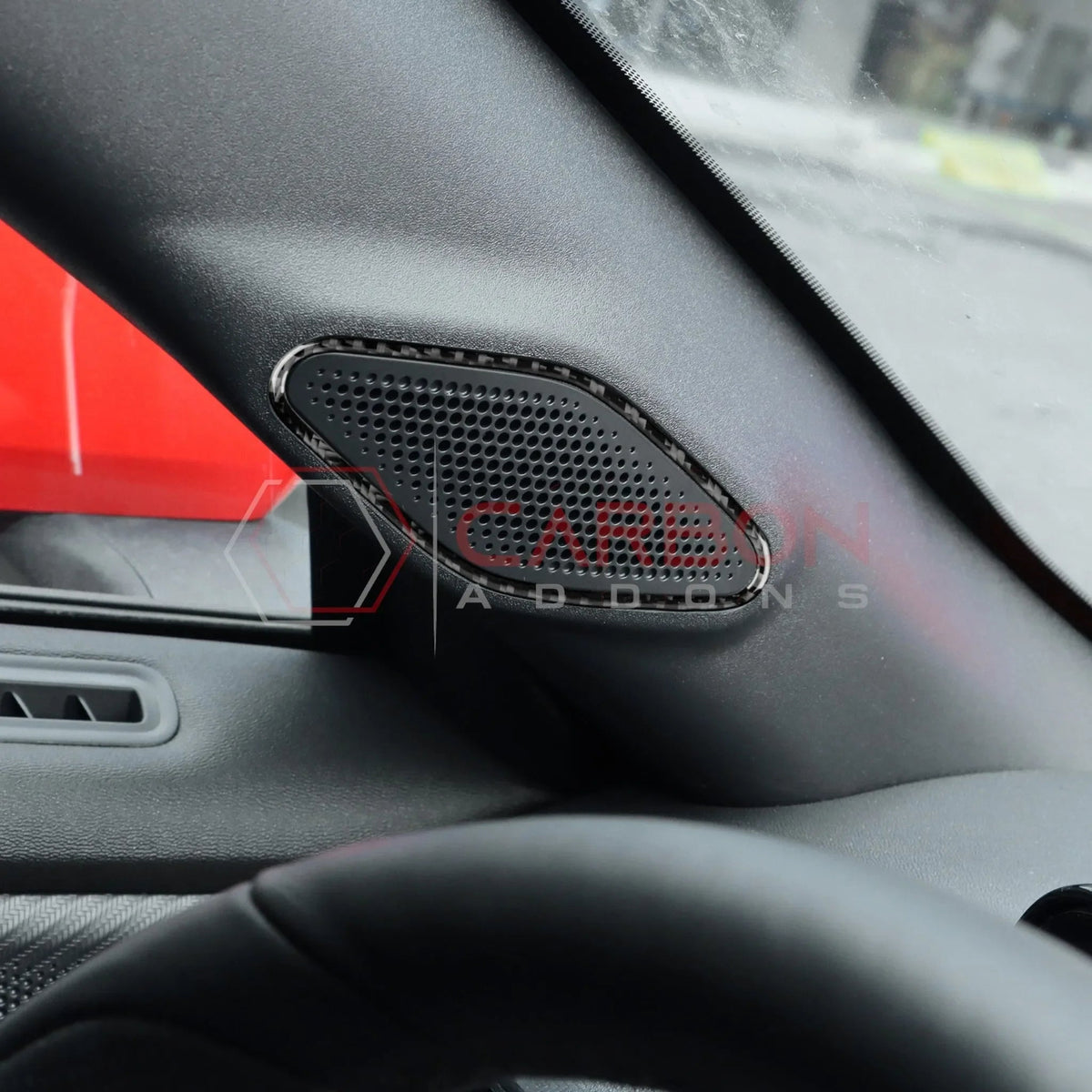 Real Carbon Fiber A-Pillar Speaker Trim Overlays for 2024+ Ford Mustang