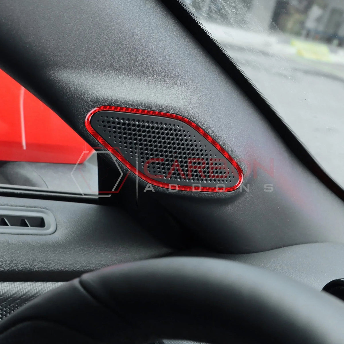 Real Carbon Fiber A-Pillar Speaker Trim Overlays for 2024+ Ford Mustang