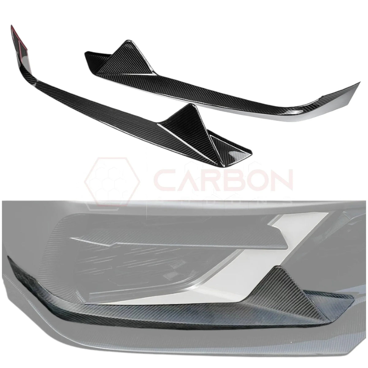 C8 Corvette Carbon Fiber Front Bumper Lower Side Grille Accent Trims | Stingray (2020–Present)
