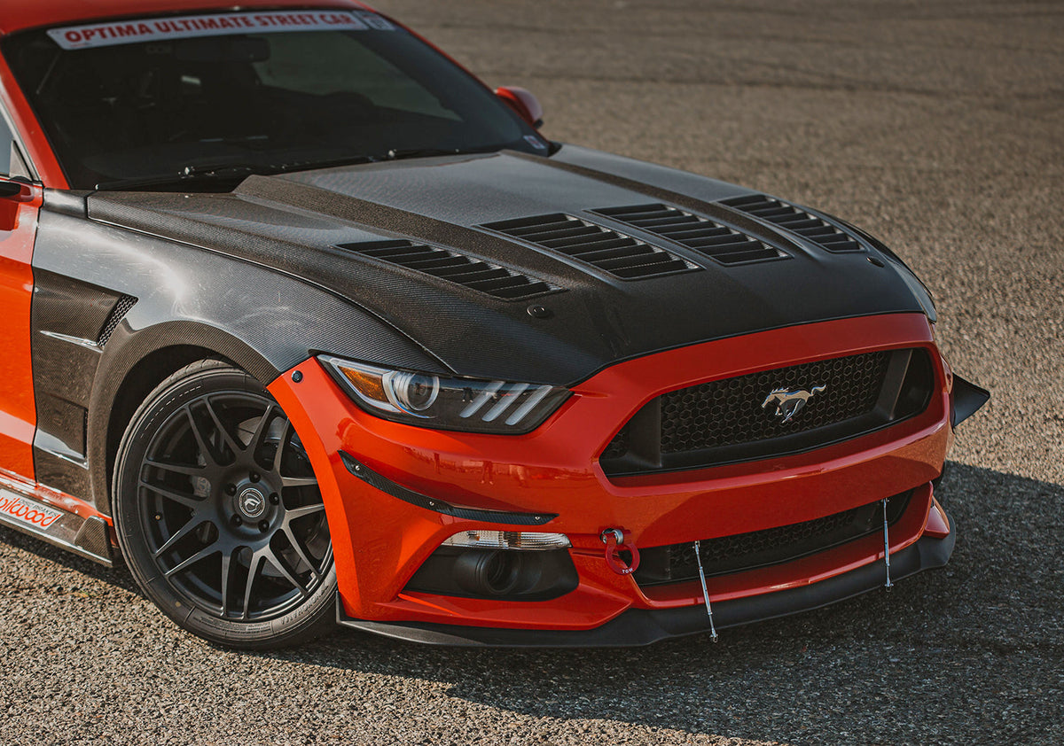 Type-TW double sided carbon fiber hood for 2015-2017 Ford Mustang