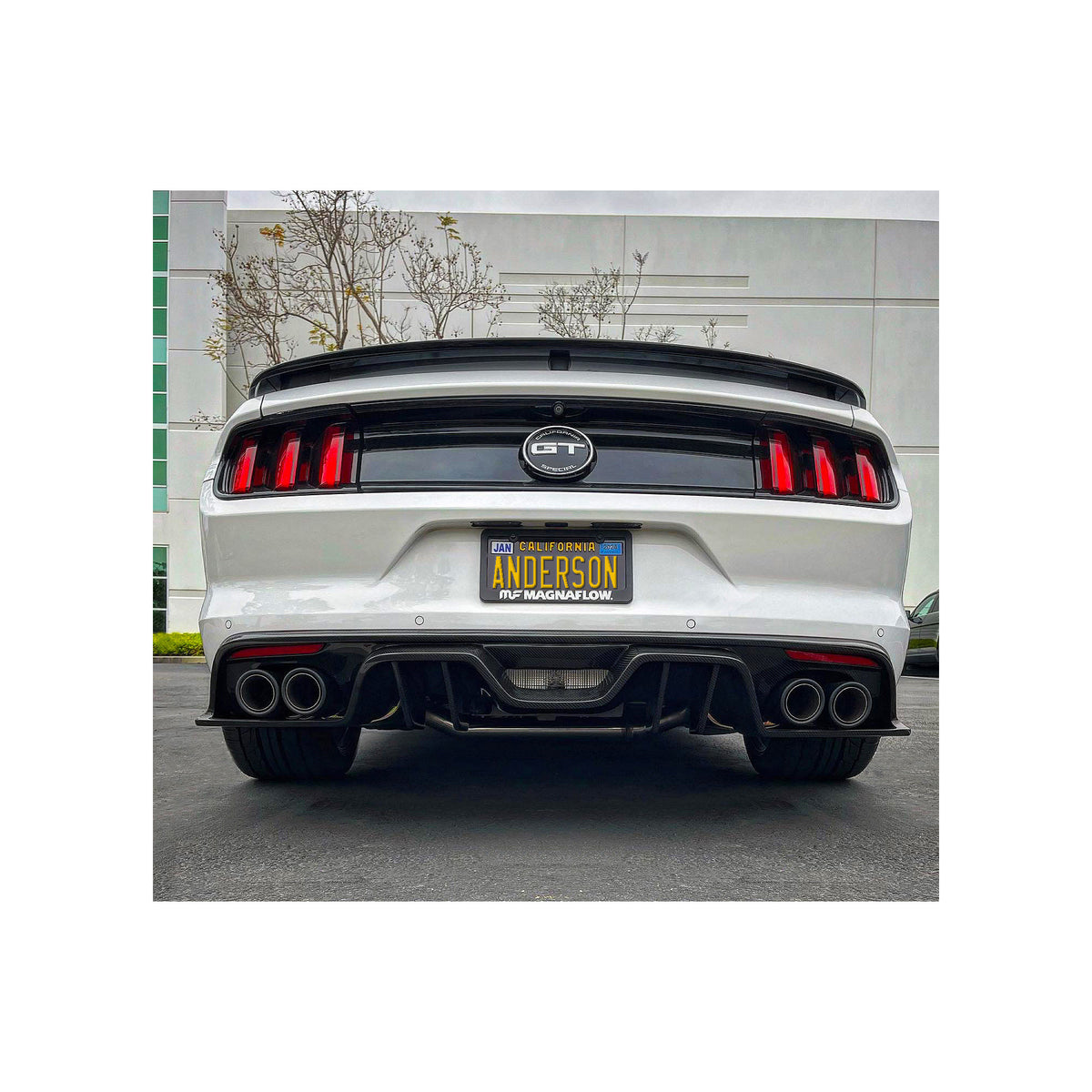 Type-ARQ carbon fiber rear valance for 2015-2017 Ford Mustang with quad-tip exhaust