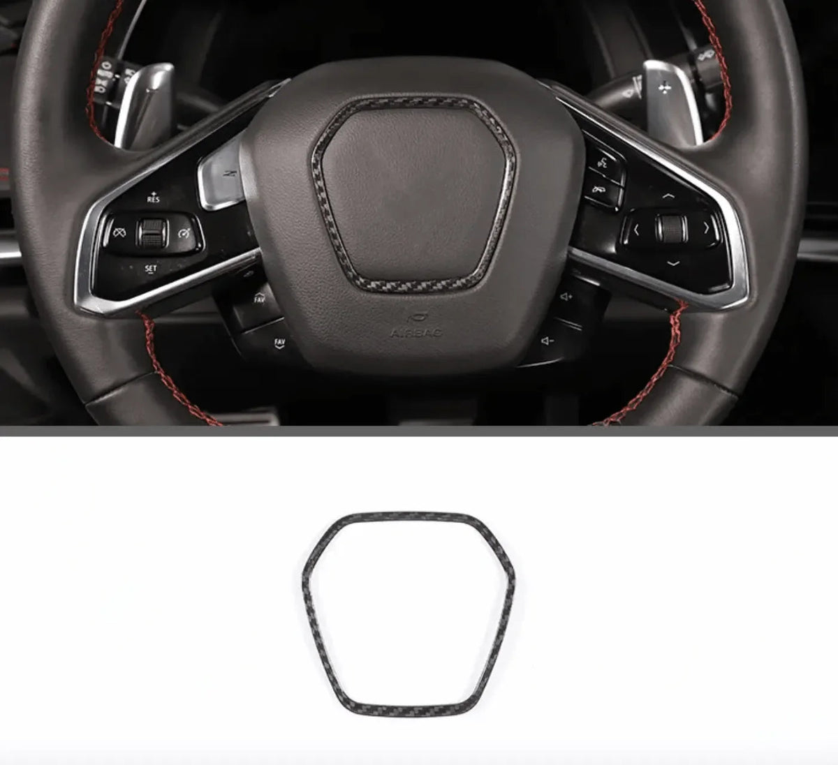 C8 Corvette Real Carbon Fiber Steering Wheel Airbag Chrome Delete Trim Cover | Interior Upgrade (2020–2026)