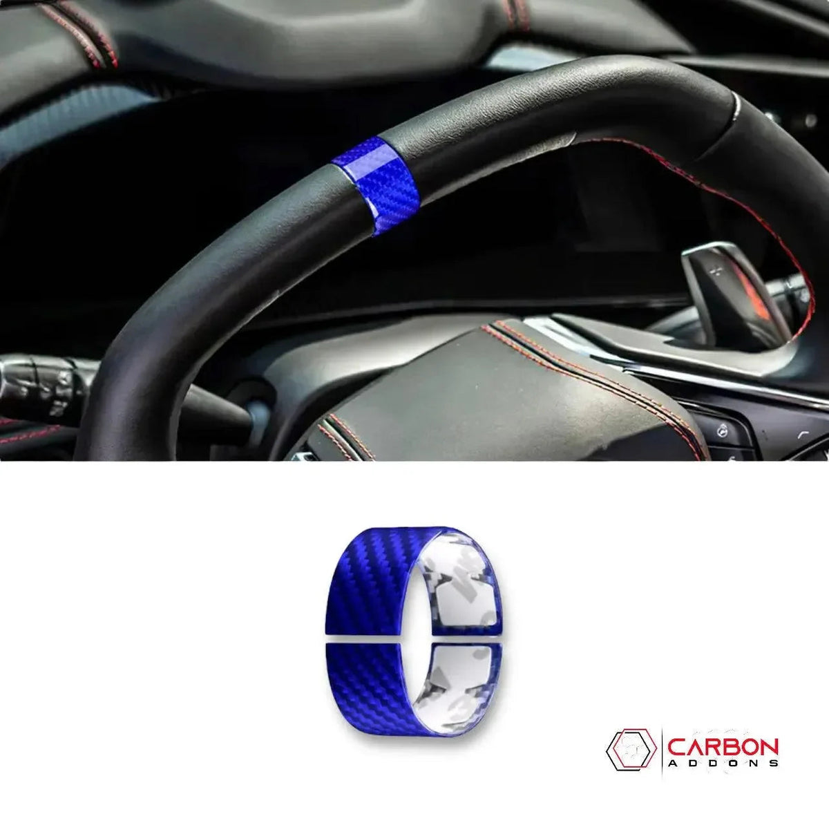 C8 Corvette Real Carbon Fiber Steering Wheel Racing Stripe Covers (2020–2027)