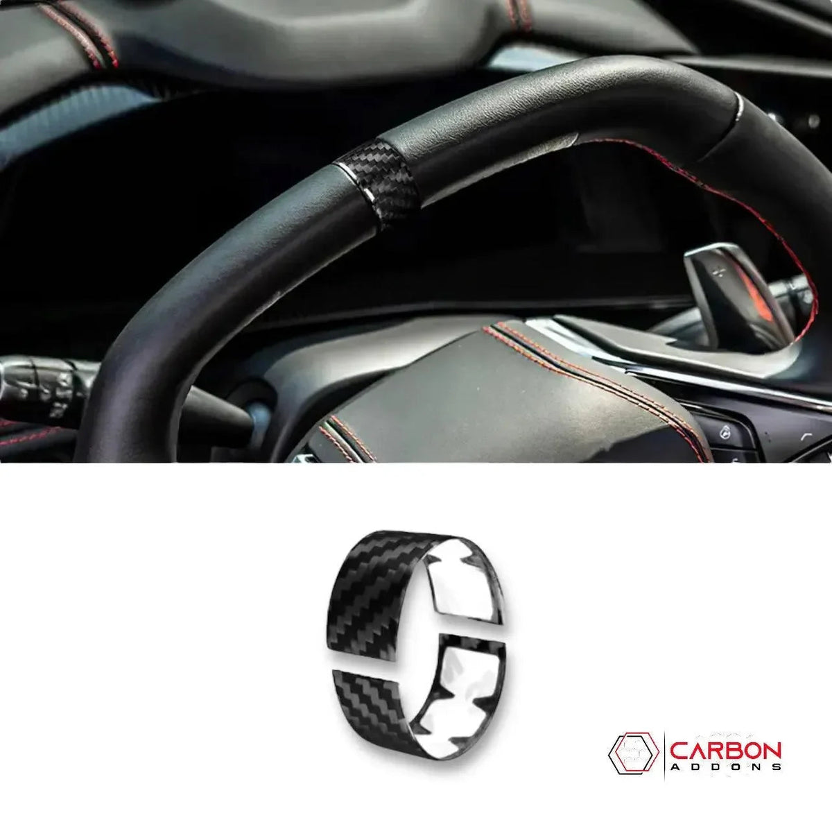 C8 Corvette Real Carbon Fiber Steering Wheel Racing Stripe Covers (2020–2027)