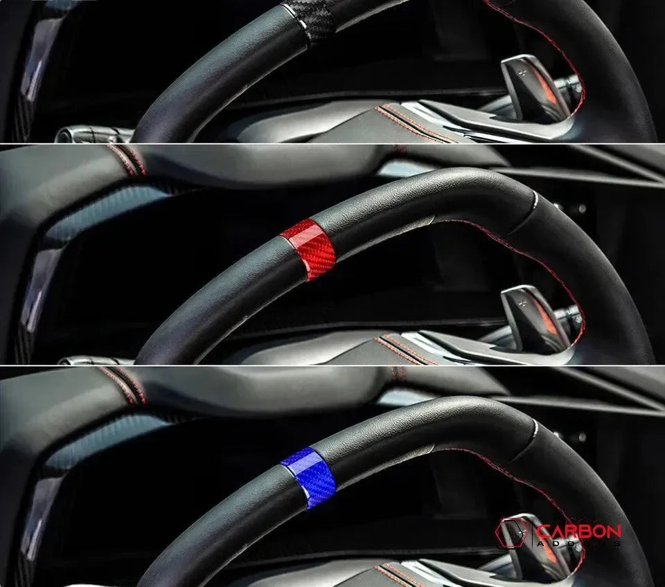 C8 Corvette Real Carbon Fiber Steering Wheel Racing Stripe Covers (2020–2027)