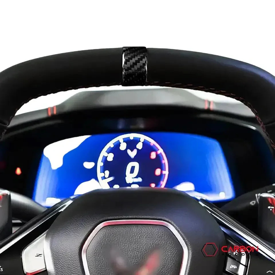 C8 Corvette Real Carbon Fiber Steering Wheel Racing Stripe Covers (2020–2027)