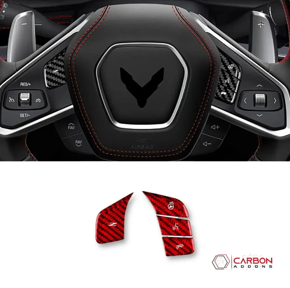 C8 Corvette Real Carbon Fiber Steering Wheel Button Covers | Heated & Non-Heated (2020–2027)