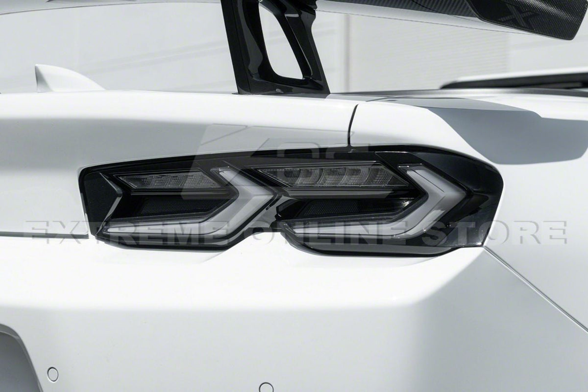 C8 Style Sequential LED Tail Lights; Black Housing; Smoked Lens (19-24 Camaro)