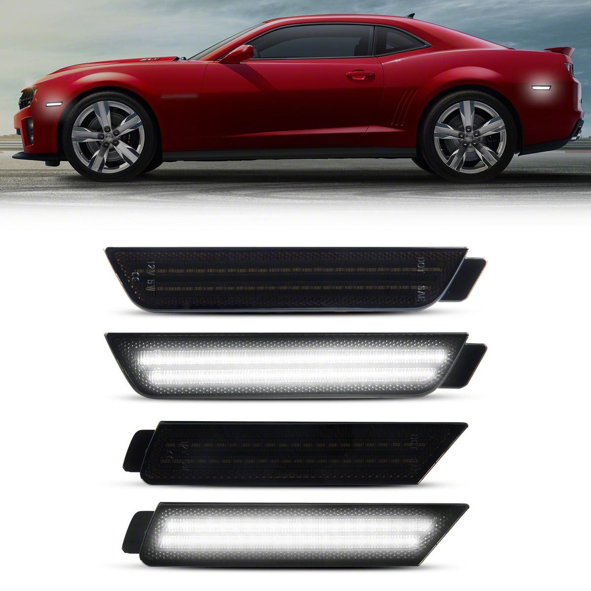LED Side Markers; White; Smoked (10-15 Camaro)