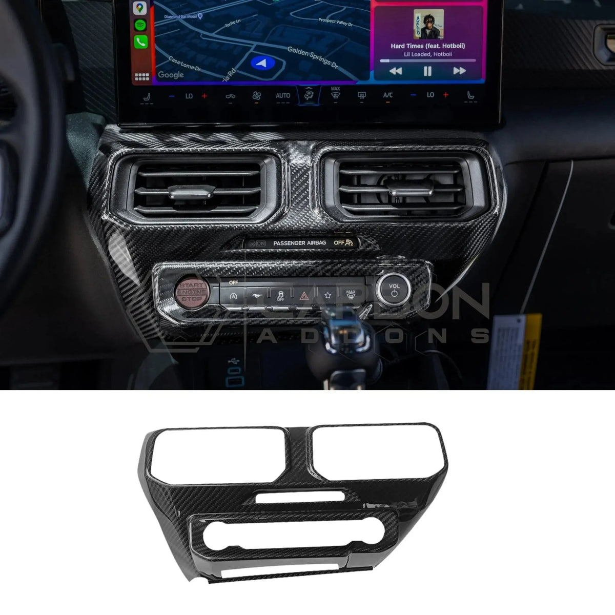 Real Carbon Fiber Center Dashboard A/C Vent Trim Cover for 2024+ Ford Mustang