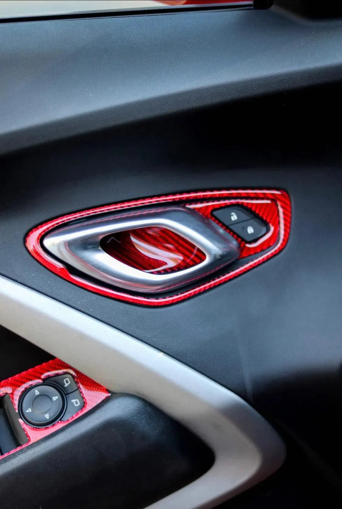 Chevrolet Camaro 2016-2024 Real Carbon Fiber Interior Door Handle Overlay