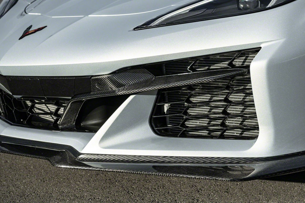 Factory Style Front Bumper Grille Inserts; Carbon Fiber (23-26 Corvette Z06 w/o Front Camera)