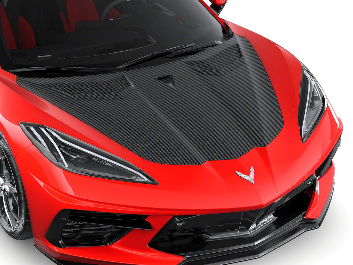 GT3R Style Side Vented Extractor Hood; Carbon Fiber (20-26 Corvette C8)