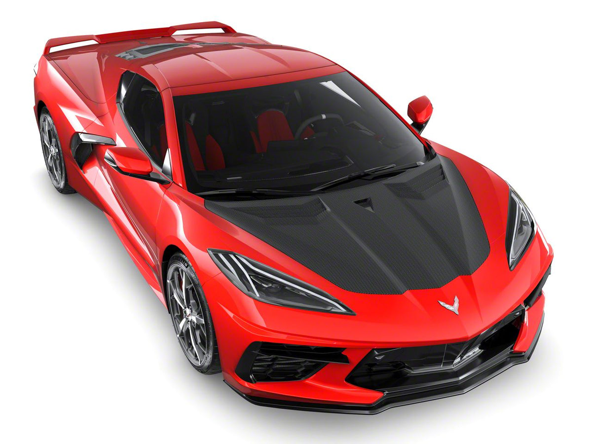 GT3R Style Side Vented Extractor Hood; Carbon Fiber (20-26 Corvette C8)
