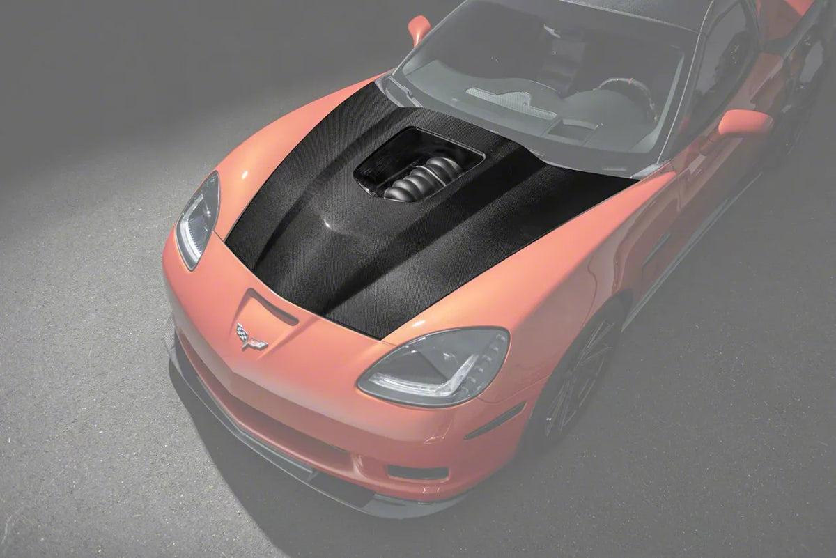 ZR1 Cowl Raised Style Hood; Carbon Fiber (05-13 Corvette C6)