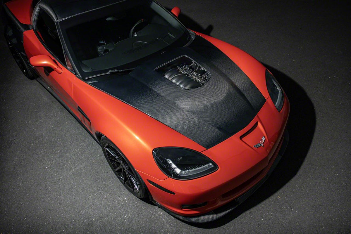 ZR1 Cowl Raised Style Hood; Carbon Fiber (05-13 Corvette C6)