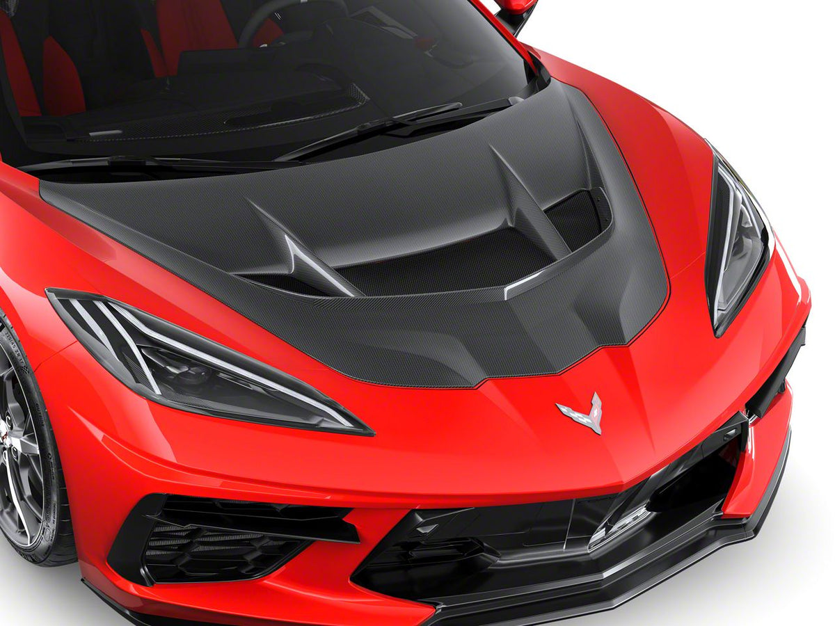 ZR1 Style Vented Extractor Hood; Top-Sided Carbon Fiber (20-26 Corvette C8)