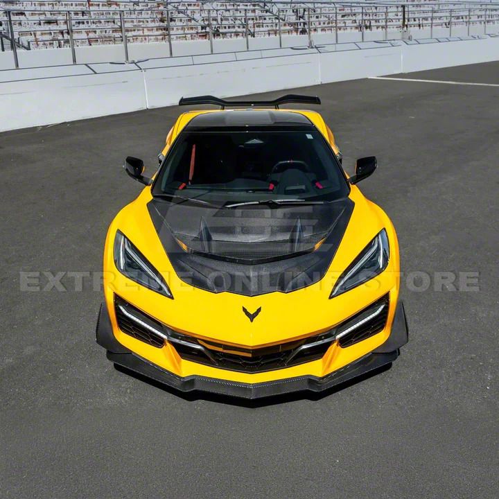 ZR1 Style Vented Extractor Hood; Top-Sided Carbon Fiber (20-26 Corvette C8)