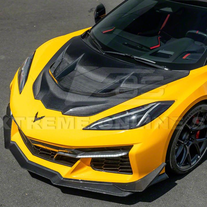 ZR1 Style Vented Extractor Hood; Top-Sided Carbon Fiber (20-26 Corvette C8)