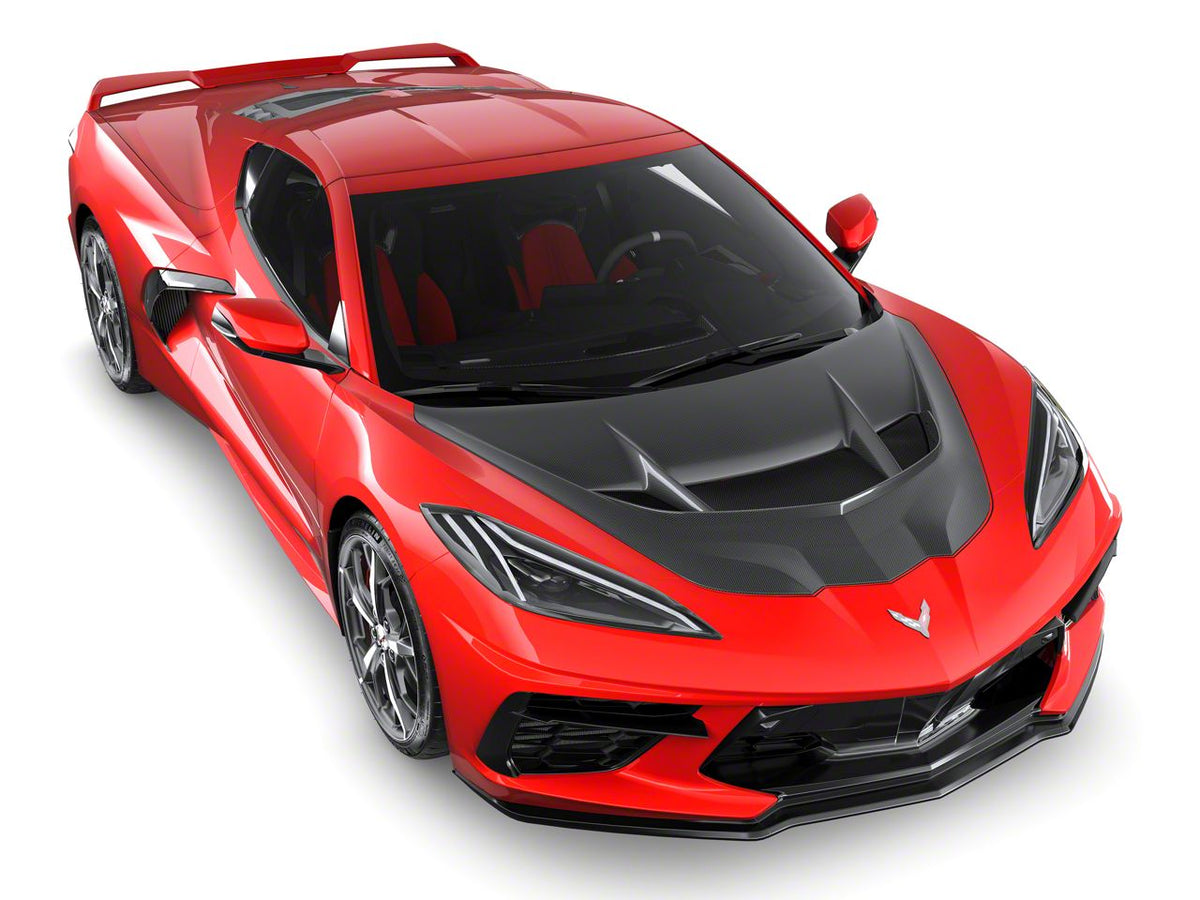 ZR1 Style Vented Extractor Hood; Double-Sided Carbon Fiber (20-26 Corvette C8)