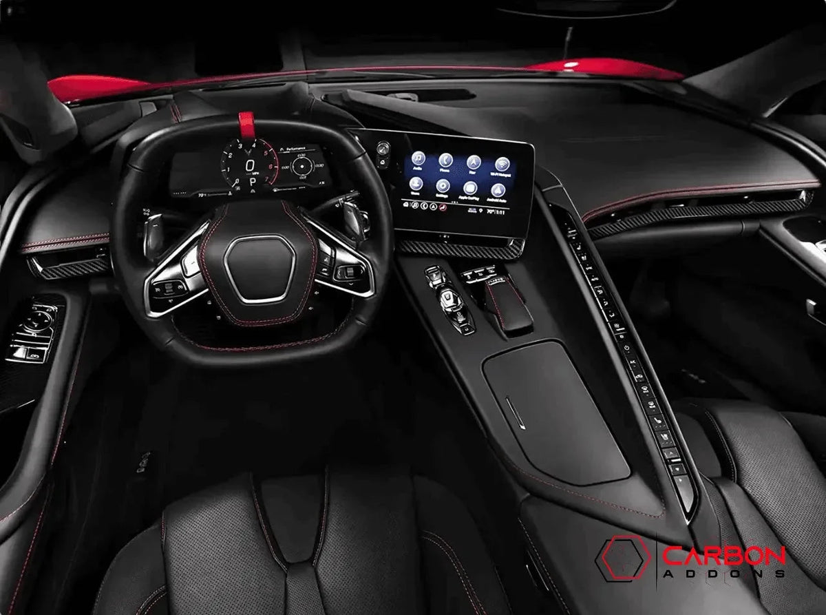 C8 Corvette Real Carbon Fiber Dash Chrome Trim Cover Kit | Interior Upgrade (2020–2025)