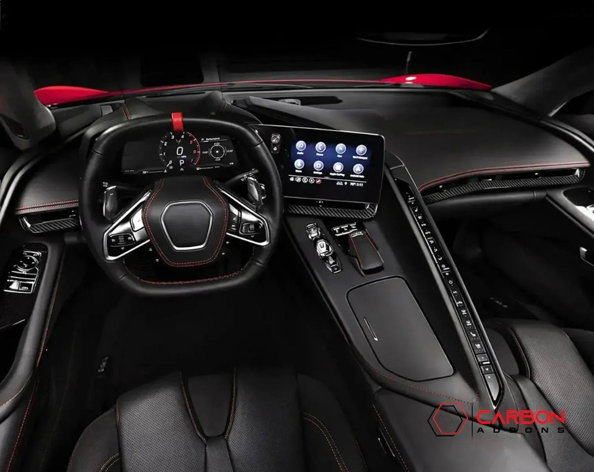 C8 Corvette Real Carbon Fiber Dash Chrome Trim Cover Kit | Interior Upgrade (2020–2025)